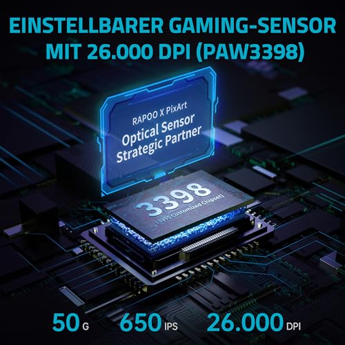 Rapoo V30PRO kabellose 2,4 GHz High-Performance Gaming-Maus mit 26000 DPI optischem Sensor, 50 G Beschleunigung, 650 IPS, bis zu 160h Akkulaufzeit, PC/Mac - Schwarz Bild 2