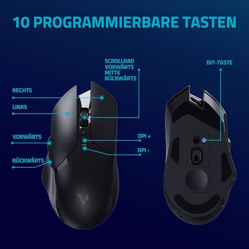 Rapoo V30PRO kabellose 2,4 GHz High-Performance Gaming-Maus mit 26000 DPI optischem Sensor, 50 G Beschleunigung, 650 IPS, bis zu 160h Akkulaufzeit, PC/Mac - Schwarz Bild 4