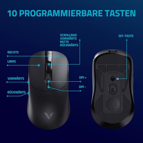 Rapoo V200PRO kabellose 2,4 GHz High-Performance Gaming-Maus mit 26000 DPI optischem Sensor, 50 G Beschleunigung, 650 IPS, bis zu 160h Akkulaufzeit, PC/Mac - Schwarz Bild 4