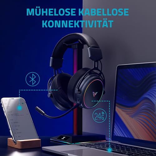 Rapoo VH800 kabelloses Gaming Over-Ear Headset, Flexibles Mikrofon mit Stummschaltung, Ohrpolster Kunstleder, 46h Akku, Headphone Bluetooth und 2,4Ghz PC/Mac/Xbox One/PS4/Nintendo Switch - Space Grey Bild 3