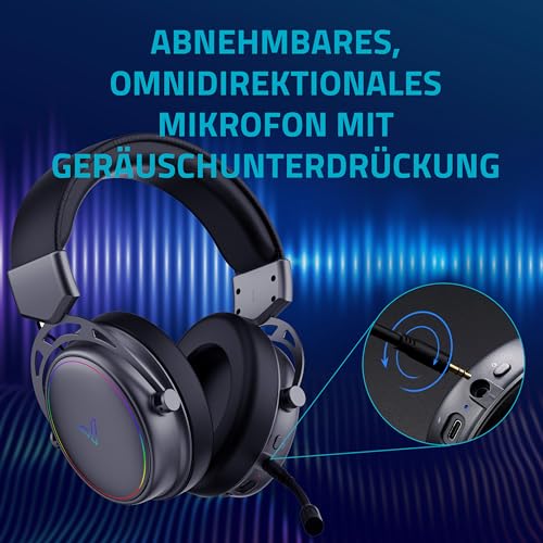 Rapoo VH800 kabelloses Gaming Over-Ear Headset, Flexibles Mikrofon mit Stummschaltung, Ohrpolster Kunstleder, 46h Akku, Headphone Bluetooth und 2,4Ghz PC/Mac/Xbox One/PS4/Nintendo Switch - Space Grey Bild 4
