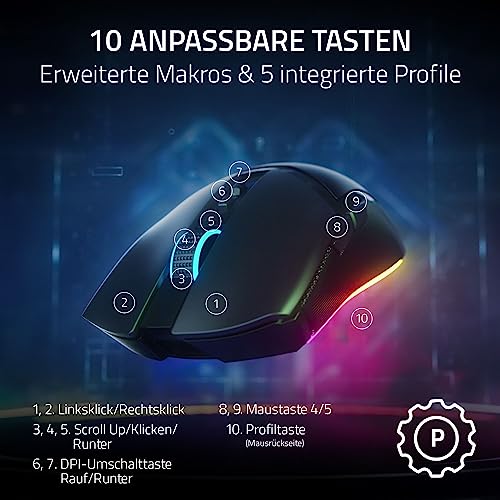 Razer Cobra Pro - kabellose Gaming-Maus mit RGB - Optischer Focus Pro Sensor mit 30K DPI (10 Anpassbare Tasten, HyperSpeed Wireless Polling 8K Hz, Bluetooth, Chroma-Beleuchtung mit 11 Zonen) Weiß Bild 3