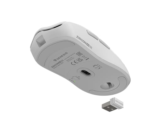 Genesis Zircon 500 G2 Wireless Gaming Maus – 10.000 DPI Pixart PMW3325, 2,4 GHz/BT 5.0/USB-C, 52 g Ultraleicht, mechanische Huano 90M Switches, 6 Tasten, Makros & Software, PC/Windows/Linux, Weiß Bild 6