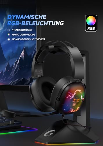 Gaming Headset 7.1 Surround Sound, Gaming Headset für PC, Laptop, Mac, Headset mit Mikrofon Kabel, Gaming Kopfhörer mit RGB Light, Noise Cancelling Bild 2