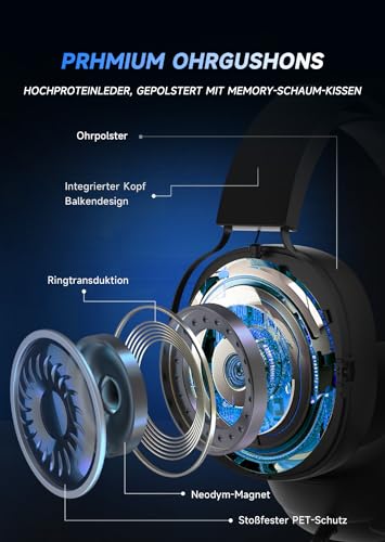 Gaming Headset 7.1 Surround Sound, Gaming Headset für PC, Laptop, Mac, Headset mit Mikrofon Kabel, Gaming Kopfhörer mit RGB Light, Noise Cancelling Bild 5