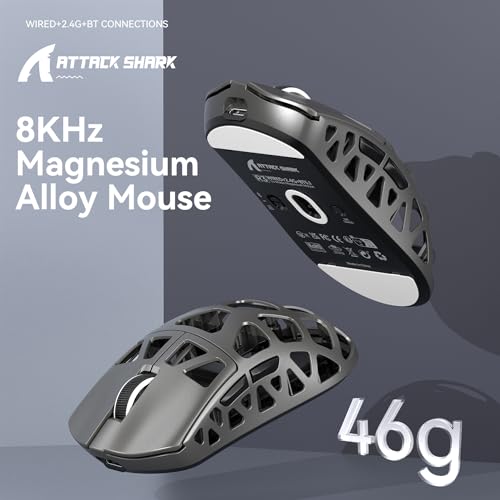 ATTACK SHARK R3 Magnesiumlegierungsmaus, kabellose 8K-Maus, 46 g SUPERLIGHT-Maus, PixArt PAW3395-Gaming-Sensor, BT/2,4 G/kabelgebundene Gaming-Maus, einstellbare DPI 26000, Büromäuse für Win11/Xbox/PS Bild 2