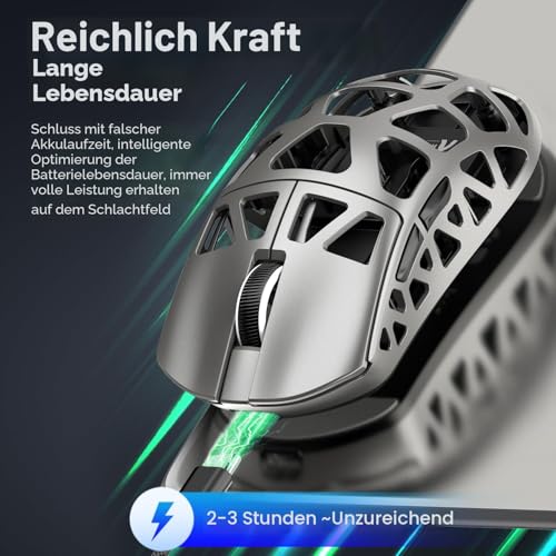 ATTACK SHARK R3 Magnesiumlegierungsmaus, kabellose 8K-Maus, 46 g SUPERLIGHT-Maus, PixArt PAW3395-Gaming-Sensor, BT/2,4 G/kabelgebundene Gaming-Maus, einstellbare DPI 26000, Büromäuse für Win11/Xbox/PS Bild 6