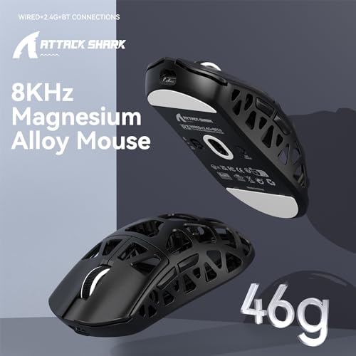 ATTACK SHARK R3 Magnesiumlegierungsmaus, kabellose 8K-Maus, 46 g SUPERLIGHT-Maus, PixArt PAW3395-Gaming-Sensor, BT/2,4 G/kabelgebundene Gaming-Maus, einstellbare DPI 26000, Büromäuse für Win11/Xbox/PS Bild 2