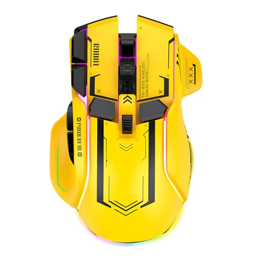 Kabellose Gaming Maus mit 5 Einstellbaren DPI 2.4G Drahtlos Dreifach-Modus Blendendes Licht Leise Wiederaufladbar für PC Computer Laptop Arbeit Büro (Gelb) Bild 1