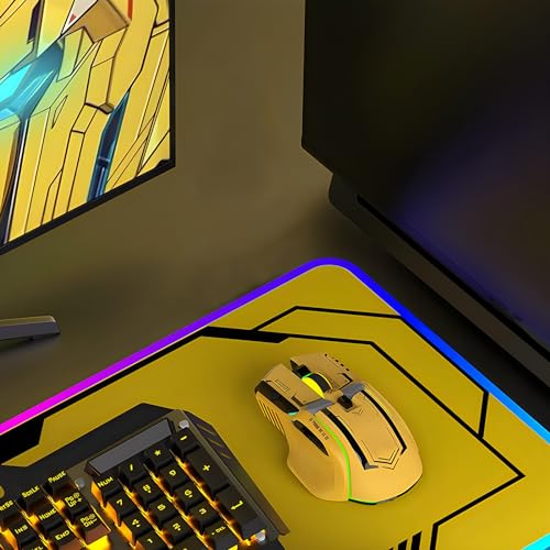 Kabellose Gaming Maus mit 5 Einstellbaren DPI 2.4G Drahtlos Dreifach-Modus Blendendes Licht Leise Wiederaufladbar für PC Computer Laptop Arbeit Büro (Gelb) Bild 5