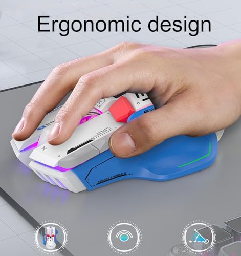 Kabellose Maus mit Wiederaufladbarem Dreifach-Modus Gaming 5 Einstellbaren DPI 2.4G Drahtlos Leise Blendendes Licht für PC Computer Laptop Arbeiten Büro (Weiß) Bild 3