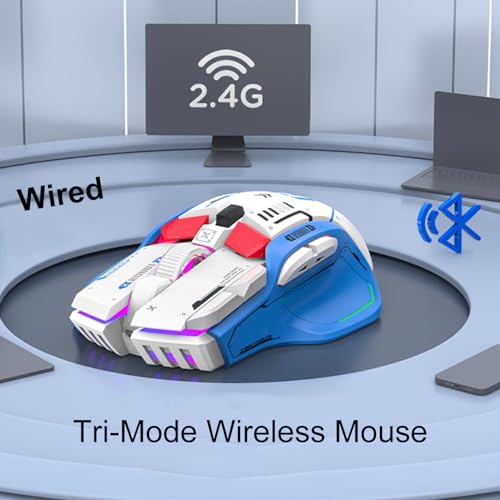 Kabellose Maus mit Wiederaufladbarem Dreifach-Modus Gaming 5 Einstellbaren DPI 2.4G Drahtlos Leise Blendendes Licht für PC Computer Laptop Arbeiten Büro (Weiß) Bild 4