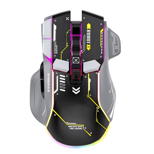 Kabellose Gaming Maus mit Dreifach-Modus 5 Einstellbaren DPI 2.4G Drahtlos Leise Wiederaufladbar Blendendes Licht für PC Computer Laptop Arbeiten Büro (Schwarz) Bild 1