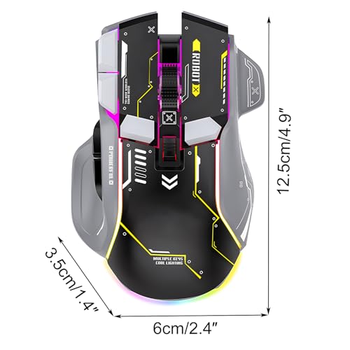 Kabellose Gaming Maus mit Dreifach-Modus 5 Einstellbaren DPI 2.4G Drahtlos Leise Wiederaufladbar Blendendes Licht für PC Computer Laptop Arbeiten Büro (Schwarz) Bild 3