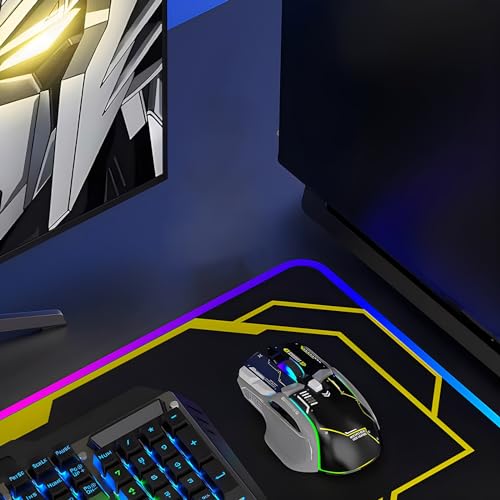 Kabellose Gaming Maus mit Dreifach-Modus 5 Einstellbaren DPI 2.4G Drahtlos Leise Wiederaufladbar Blendendes Licht für PC Computer Laptop Arbeiten Büro (Schwarz) Bild 5