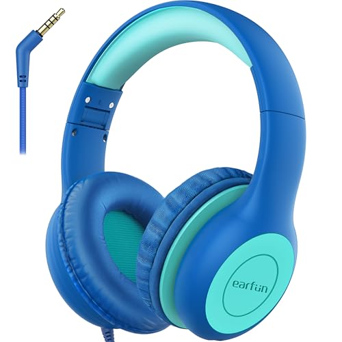 EarFun Kinder Kopfhörer, Kopfhörer Kinder mit Kabel, 85dB Lautstärkenbegrenzer, HiFi Klang, faltbar, verstellbar, Mic, Audio-Sharing, Over-Ear Kinderkopfhörer für Schule/Tablet/Reisen, Blau-Grün Bild 1