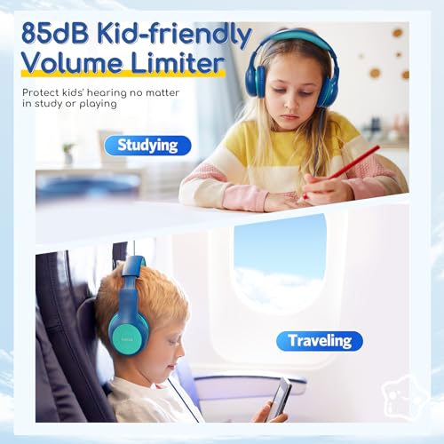 EarFun Kinder Kopfhörer, Kopfhörer Kinder mit Kabel, 85dB Lautstärkenbegrenzer, HiFi Klang, faltbar, verstellbar, Mic, Audio-Sharing, Over-Ear Kinderkopfhörer für Schule/Tablet/Reisen, Blau-Grün Bild 3