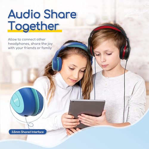 EarFun Kinder Kopfhörer, Kopfhörer Kinder mit Kabel, 85dB Lautstärkenbegrenzer, HiFi Klang, faltbar, verstellbar, Mic, Audio-Sharing, Over-Ear Kinderkopfhörer für Schule/Tablet/Reisen, Blau-Grün Bild 5