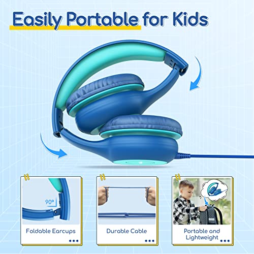 EarFun Kinder Kopfhörer, Kopfhörer Kinder mit Kabel, 85dB Lautstärkenbegrenzer, HiFi Klang, faltbar, verstellbar, Mic, Audio-Sharing, Over-Ear Kinderkopfhörer für Schule/Tablet/Reisen, Blau-Grün Bild 7