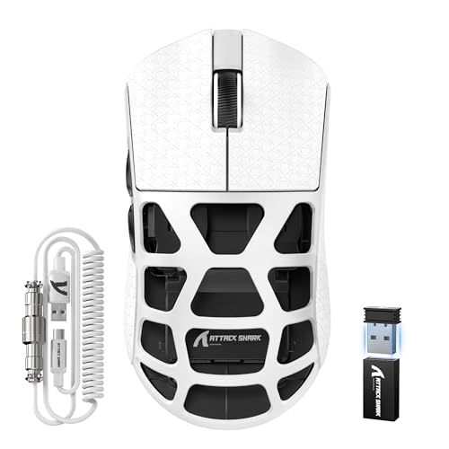 ATTACK SHARK R3PRO 46g Superlight Magnesiumlegierung Maus, 8000Hz Kabellose Abfragerate, 26000 DPI, 2,4G/BT/Kabelgebundene Gaming-Mouse, PixArt PAW3395-Sensor G502, mit Spiralkabel, PC/Mac, Weiß Bild 1