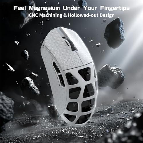 ATTACK SHARK R3PRO 46g Superlight Magnesiumlegierung Maus, 8000Hz Kabellose Abfragerate, 26000 DPI, 2,4G/BT/Kabelgebundene Gaming-Mouse, PixArt PAW3395-Sensor G502, mit Spiralkabel, PC/Mac, Weiß Bild 3