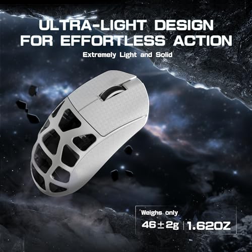 ATTACK SHARK R3PRO 46g Superlight Magnesiumlegierung Maus, 8000Hz Kabellose Abfragerate, 26000 DPI, 2,4G/BT/Kabelgebundene Gaming-Mouse, PixArt PAW3395-Sensor G502, mit Spiralkabel, PC/Mac, Weiß Bild 4