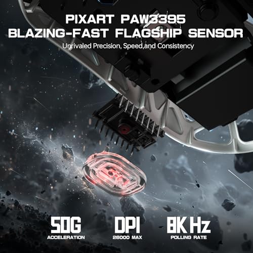 ATTACK SHARK R3PRO 46g Superlight Magnesiumlegierung Maus, 8000Hz Kabellose Abfragerate, 26000 DPI, 2,4G/BT/Kabelgebundene Gaming-Mouse, PixArt PAW3395-Sensor G502, mit Spiralkabel, PC/Mac, Weiß Bild 5
