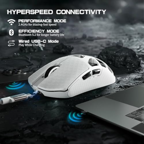 ATTACK SHARK R3PRO 46g Superlight Magnesiumlegierung Maus, 8000Hz Kabellose Abfragerate, 26000 DPI, 2,4G/BT/Kabelgebundene Gaming-Mouse, PixArt PAW3395-Sensor G502, mit Spiralkabel, PC/Mac, Weiß Bild 6