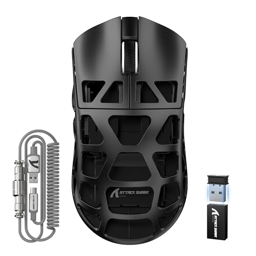 ATTACK SHARK R3PRO 46g Superlight Magnesiumlegierung Maus, 8000Hz Kabellose Abfragerate, 26000 DPI, 2,4G/BT/Kabelgebundene Gaming-Mouse, PixArt PAW3395-Sensor G502, mit Spiralkabel, PC/Mac, Schwarz Bild 1