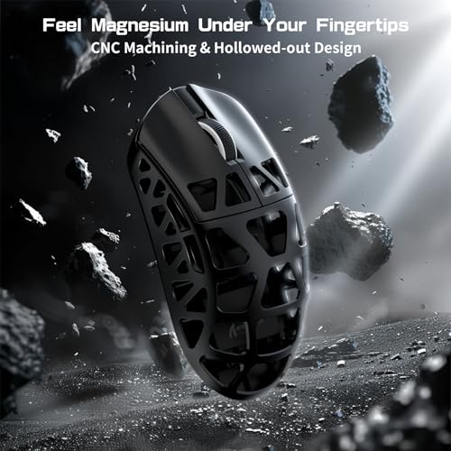 ATTACK SHARK R3PRO 46g Superlight Magnesiumlegierung Maus, 8000Hz Kabellose Abfragerate, 26000 DPI, 2,4G/BT/Kabelgebundene Gaming-Mouse, PixArt PAW3395-Sensor G502, mit Spiralkabel, PC/Mac, Schwarz Bild 3