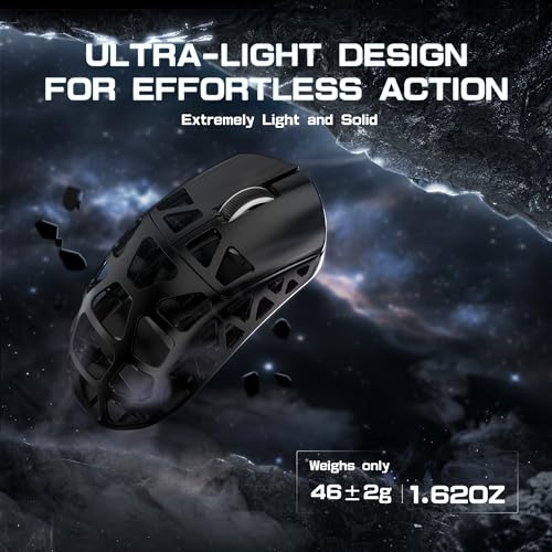 ATTACK SHARK R3PRO 46g Superlight Magnesiumlegierung Maus, 8000Hz Kabellose Abfragerate, 26000 DPI, 2,4G/BT/Kabelgebundene Gaming-Mouse, PixArt PAW3395-Sensor G502, mit Spiralkabel, PC/Mac, Schwarz Bild 4
