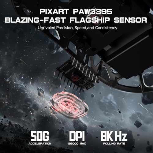 ATTACK SHARK R3PRO 46g Superlight Magnesiumlegierung Maus, 8000Hz Kabellose Abfragerate, 26000 DPI, 2,4G/BT/Kabelgebundene Gaming-Mouse, PixArt PAW3395-Sensor G502, mit Spiralkabel, PC/Mac, Schwarz Bild 5