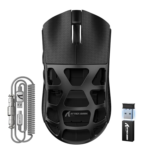 ATTACK SHARK R3PRO 46g Superlight Magnesiumlegierung Maus, 8000Hz Kabellose Abfragerate, 26000 DPI, 2,4G/BT/Kabelgebundene Gaming-Mouse, PixArt PAW3395-Sensor G502, mit Spiralkabel, PC/Mac, Schwarz Bild 1