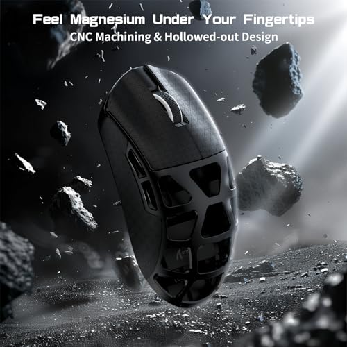 ATTACK SHARK R3PRO 46g Superlight Magnesiumlegierung Maus, 8000Hz Kabellose Abfragerate, 26000 DPI, 2,4G/BT/Kabelgebundene Gaming-Mouse, PixArt PAW3395-Sensor G502, mit Spiralkabel, PC/Mac, Schwarz Bild 3