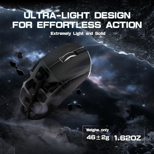 ATTACK SHARK R3PRO 46g Superlight Magnesiumlegierung Maus, 8000Hz Kabellose Abfragerate, 26000 DPI, 2,4G/BT/Kabelgebundene Gaming-Mouse, PixArt PAW3395-Sensor G502, mit Spiralkabel, PC/Mac, Schwarz Bild 4