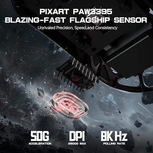 ATTACK SHARK R3PRO 46g Superlight Magnesiumlegierung Maus, 8000Hz Kabellose Abfragerate, 26000 DPI, 2,4G/BT/Kabelgebundene Gaming-Mouse, PixArt PAW3395-Sensor G502, mit Spiralkabel, PC/Mac, Schwarz Bild 5