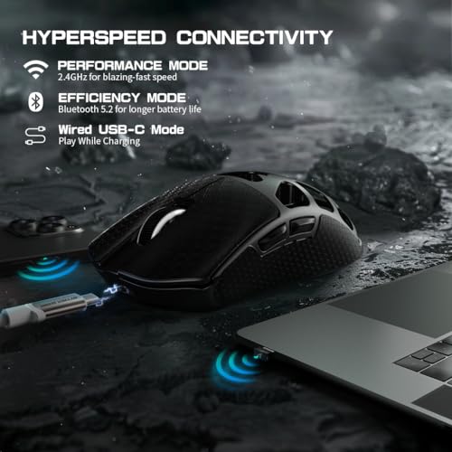 ATTACK SHARK R3PRO 46g Superlight Magnesiumlegierung Maus, 8000Hz Kabellose Abfragerate, 26000 DPI, 2,4G/BT/Kabelgebundene Gaming-Mouse, PixArt PAW3395-Sensor G502, mit Spiralkabel, PC/Mac, Schwarz Bild 6