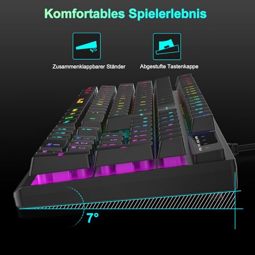 Maus und Tastatur Gaming Büro,RaceGT Tastatur Kabel RGB Beleuchtet LED Hintergrundbeleuchtung Wasserdicht 104 Tasten, Kabel Maus mit 7 Tasten 6400 DPI für PC Gamer Laptop QWERTZ (DE-Layout) Bild 3