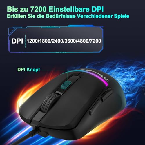 Maus und Tastatur Gaming Büro,RaceGT Tastatur Kabel RGB Beleuchtet LED Hintergrundbeleuchtung Wasserdicht 104 Tasten, Kabel Maus mit 7 Tasten 6400 DPI für PC Gamer Laptop QWERTZ (DE-Layout) Bild 5