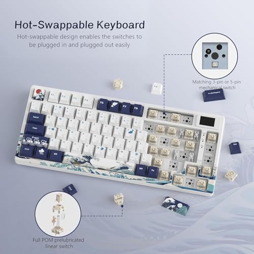 SK80 Mechanische Tastatur 75%, Gaming Tastatur kompakte USB C, Hot-Swap-Tastatur Kanagawa Thema, Dichtung Mount RGB Custom Keyboard für Mac/Win, Weiß Bild 6