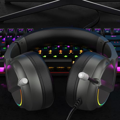 GOWENIC Gaming-Headset mit Geräuschunterdrückendem Mikrofon und RGB-Licht, Faltbarer USB-Kopfhörer, Over-Ear, 50-mm-Treiber, für für One, Laptop, Weiches Bild 5