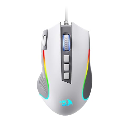 Redragon M612 RGB Gaming Maus, 8000 DPI kabelgebundene optische Maus mit 11 programmierbaren Tasten & 5 Hintergrundbeleuchtungsmodi, Software unterstützt, Rapid Fire Button, Grau&Weiß Bild 1