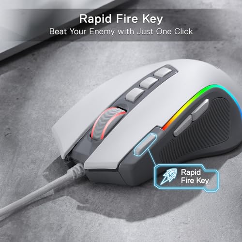 Redragon M612 RGB Gaming Maus, 8000 DPI kabelgebundene optische Maus mit 11 programmierbaren Tasten & 5 Hintergrundbeleuchtungsmodi, Software unterstützt, Rapid Fire Button, Grau&Weiß Bild 5
