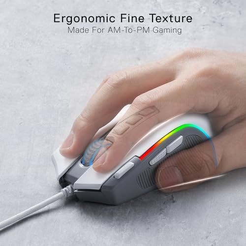 Redragon M612 RGB Gaming Maus, 8000 DPI kabelgebundene optische Maus mit 11 programmierbaren Tasten & 5 Hintergrundbeleuchtungsmodi, Software unterstützt, Rapid Fire Button, Grau&Weiß Bild 6