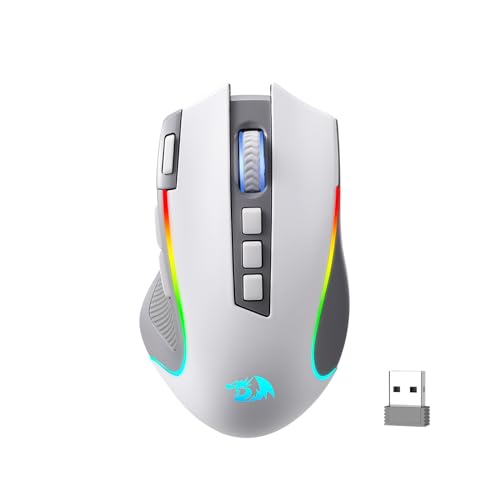 Redragon M612 PRO RGB Gaming Maus 8000 DPI Kabelgebundene/Kabellose Maus mit 9 Programmierbaren Tasten & 6 Hintergrundbeleuchtungsmodi BT & 2.4G Drahtlose Softwareunterstützung, Grau & Weiß Bild 1