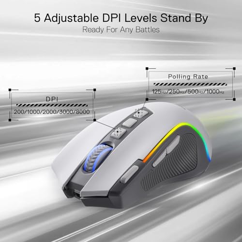Redragon M612 PRO RGB Gaming Maus 8000 DPI Kabelgebundene/Kabellose Maus mit 9 Programmierbaren Tasten & 6 Hintergrundbeleuchtungsmodi BT & 2.4G Drahtlose Softwareunterstützung, Grau & Weiß Bild 3