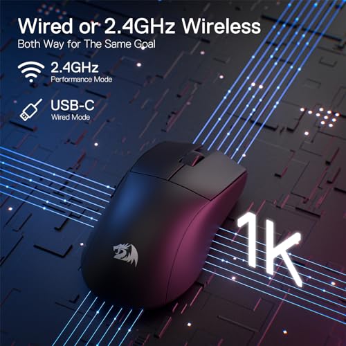 Redragon M916 Kabellose Gaming Maus, 49G Ultra-Light 8K DPI 2.4G Kabellose Gaming-Maus mit ergonomischem Griff, voll programmierbare Tasten, Software unterstützt DIY Keybinds & DPI, Schwarz Bild 3