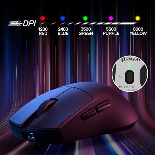 Redragon M916 Kabellose Gaming Maus, 49G Ultra-Light 8K DPI 2.4G Kabellose Gaming-Maus mit ergonomischem Griff, voll programmierbare Tasten, Software unterstützt DIY Keybinds & DPI, Schwarz Bild 4