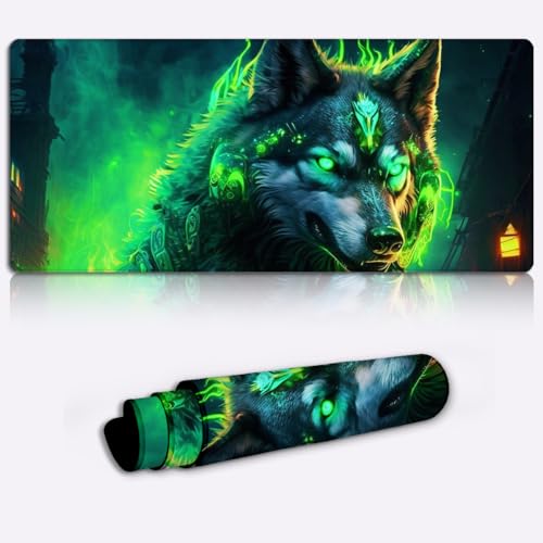 Tastatur Mäusepad, Wolf, XXL, großes Mauspad für den Schreibtisch (90 x 40 x 0,3 cm), Übergröße, Gaming Mauspad, rutschfeste auf Gummibasis für Gaming, Büro und Zuhause Bild 1