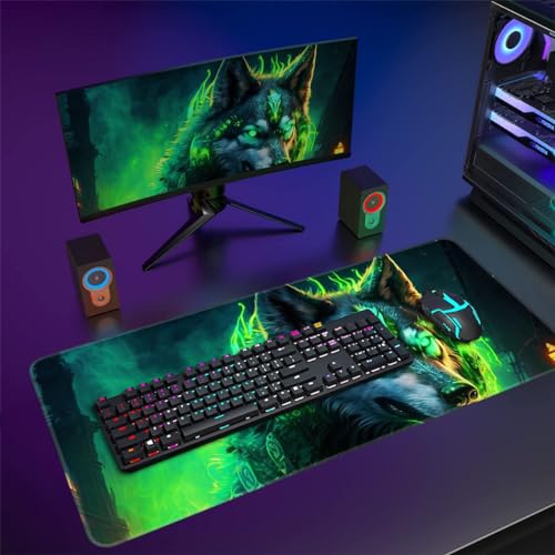 Tastatur Mäusepad, Wolf, XXL, großes Mauspad für den Schreibtisch (90 x 40 x 0,3 cm), Übergröße, Gaming Mauspad, rutschfeste auf Gummibasis für Gaming, Büro und Zuhause Bild 2